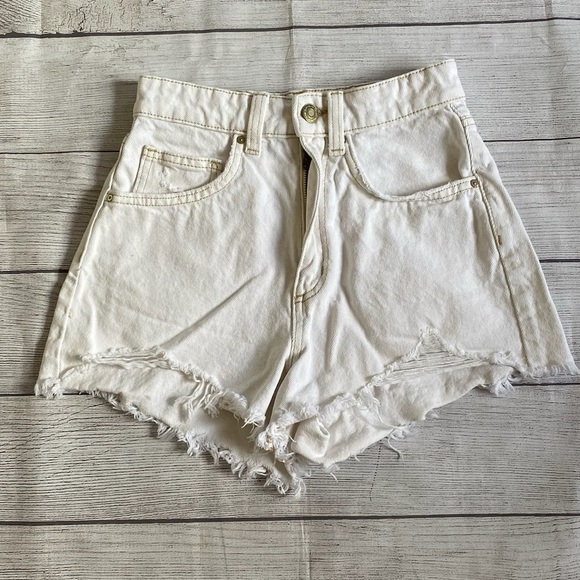 Cotton On Pants - Cotton On White Jean High Rise Shorts Distressed Frayed Hem
